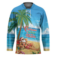 Hawaii Jolly Christmas Hockey Jersey Xmas Is Better At The Beach LT05 Unisex Blue - Polynesian Pride