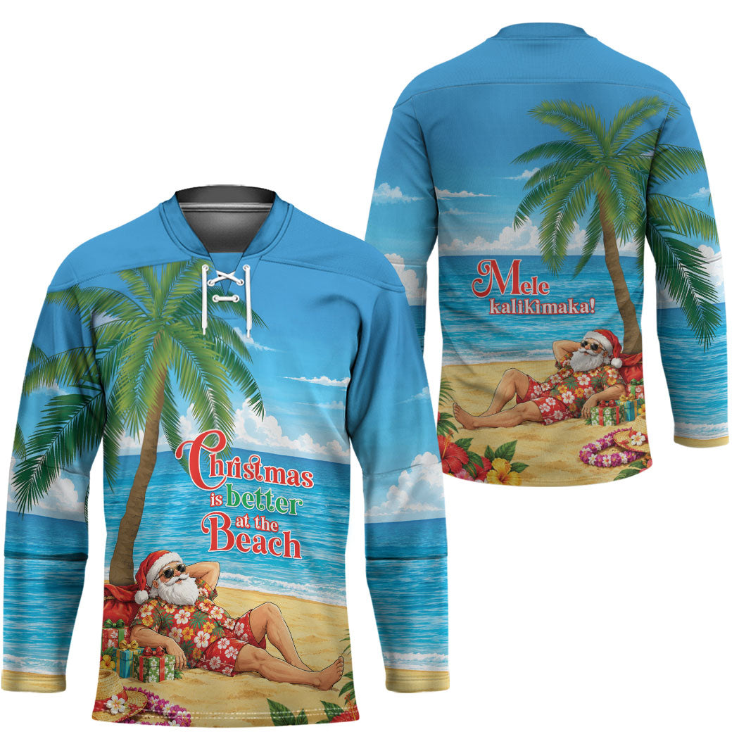 Hawaii Jolly Christmas Hockey Jersey Xmas Is Better At The Beach LT05 - Polynesian Pride