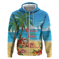 Hawaii Jolly Christmas Hoodie Xmas Is Better At The Beach LT05 Zip Hoodie Blue - Polynesian Pride
