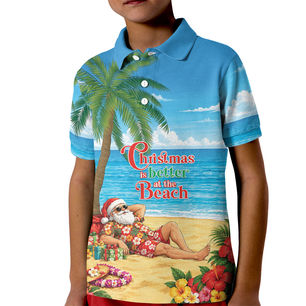 Hawaii Jolly Christmas Kid Polo Shirt Xmas Is Better At The Beach LT05 Kid Blue - Polynesian Pride