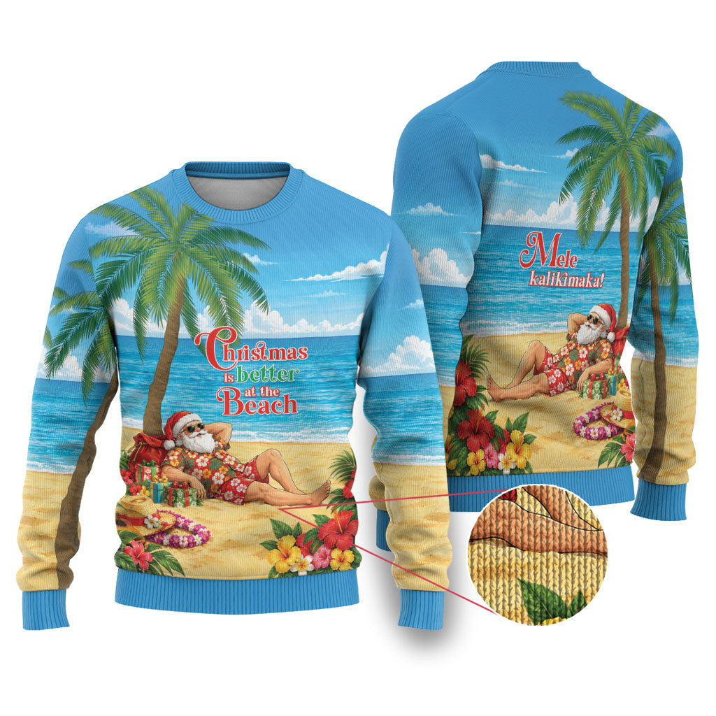 Hawaii Jolly Christmas Ugly Christmas Sweater Xmas Is Better At The Beach LT05 Blue - Polynesian Pride