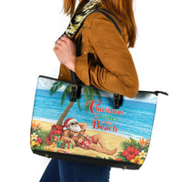 Hawaii Jolly Christmas Leather Tote Bag Xmas Is Better At The Beach LT05 Blue - Polynesian Pride