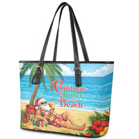 Hawaii Jolly Christmas Leather Tote Bag Xmas Is Better At The Beach LT05 - Polynesian Pride