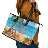 Hawaii Jolly Christmas Leather Tote Bag Xmas Is Better At The Beach LT05 - Polynesian Pride