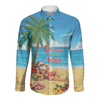 Hawaii Jolly Christmas Long Sleeve Button Shirt Xmas Is Better At The Beach LT05 Unisex Blue - Polynesian Pride
