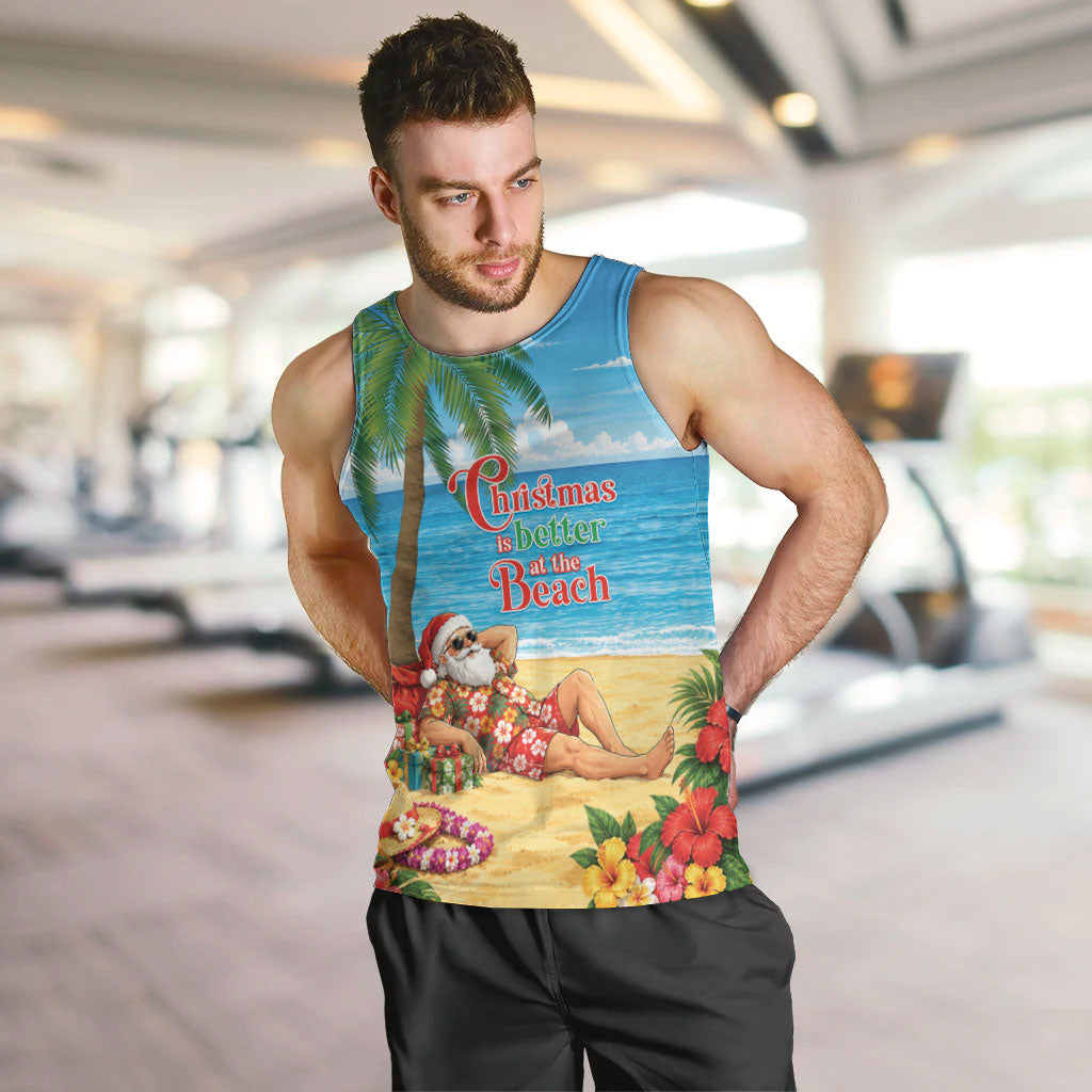 Hawaii Jolly Christmas Men Tank Top Xmas Is Better At The Beach LT05 Blue - Polynesian Pride