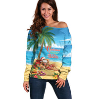 Hawaii Jolly Christmas Off Shoulder Sweater Xmas Is Better At The Beach LT05 Women Blue - Polynesian Pride