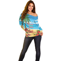 Hawaii Jolly Christmas Off Shoulder Sweater Xmas Is Better At The Beach LT05 - Polynesian Pride