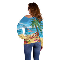 Hawaii Jolly Christmas Off Shoulder Sweater Xmas Is Better At The Beach LT05 - Polynesian Pride