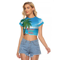 Hawaii Jolly Christmas Raglan Cropped T Shirt Xmas Is Better At The Beach LT05 Female Blue - Polynesian Pride