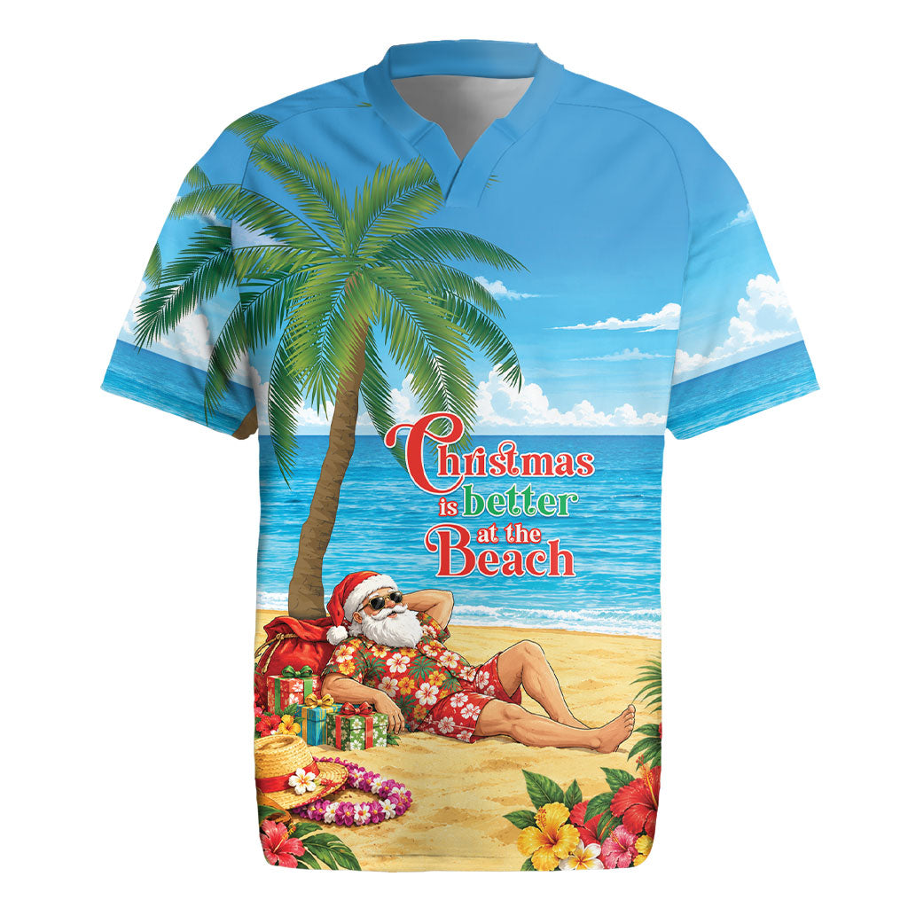 Hawaii Jolly Christmas Rugby Jersey Xmas Is Better At The Beach LT05 Blue - Polynesian Pride