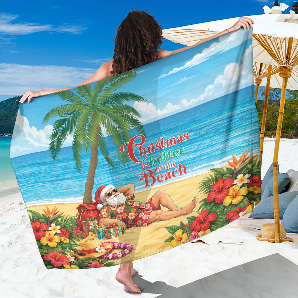 Hawaii Jolly Christmas Sarong Xmas Is Better At The Beach LT05 One Size 44 x 66 inches Blue - Polynesian Pride