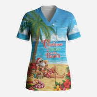 Hawaii Jolly Christmas Scrub Top Xmas Is Better At The Beach LT05 Adult Blue - Polynesian Pride