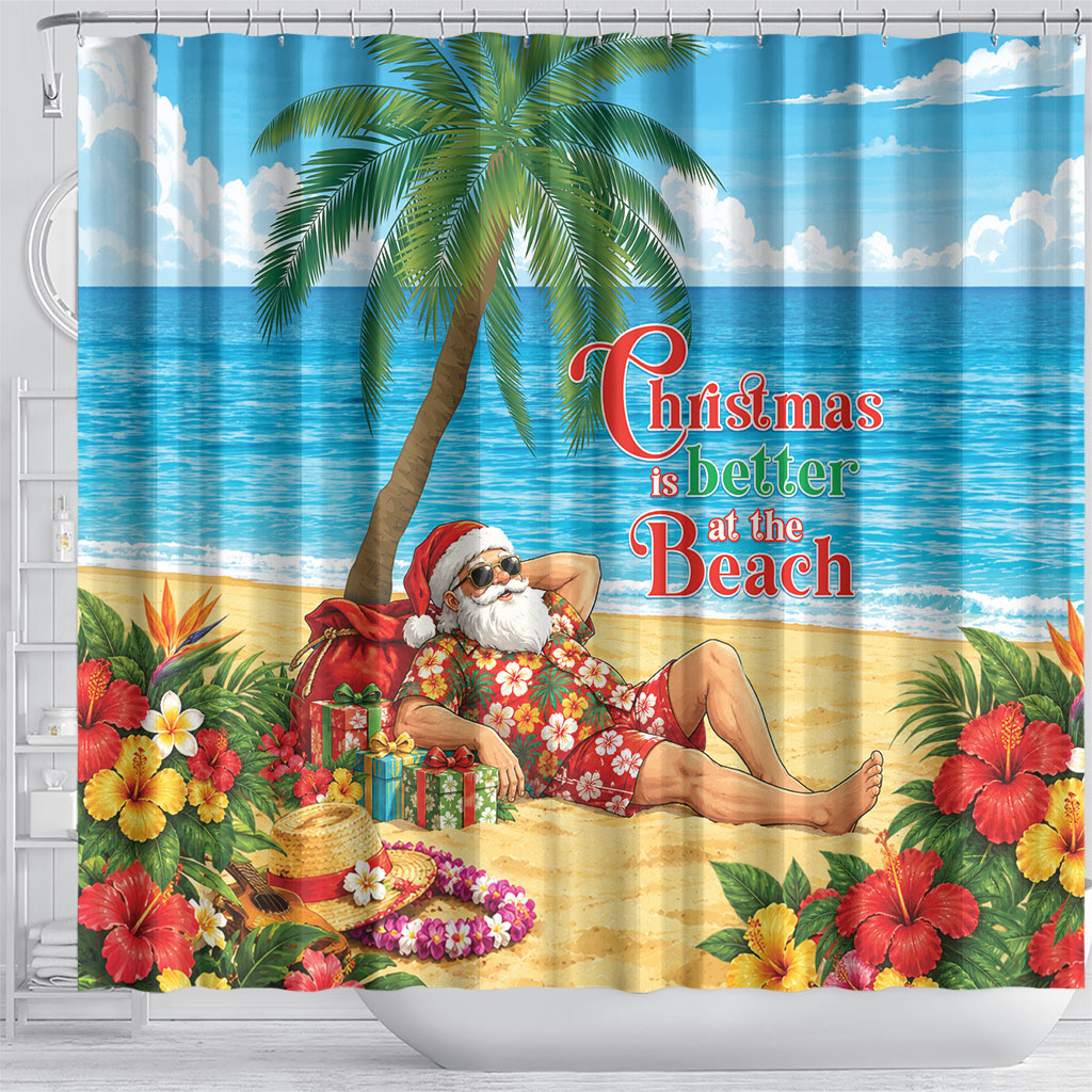Hawaii Jolly Christmas Shower Curtain Xmas Is Better At The Beach LT05 - Polynesian Pride