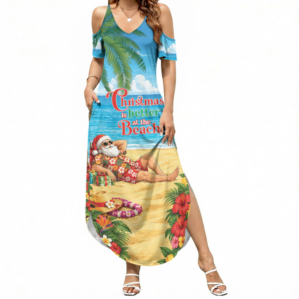 Hawaii Jolly Christmas Summer Maxi Dress Xmas Is Better At The Beach LT05 Women Blue - Polynesian Pride