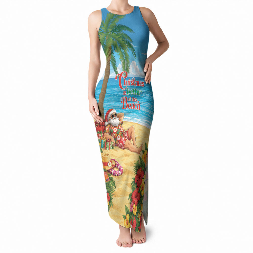 Hawaii Jolly Christmas Tank Maxi Dress Xmas Is Better At The Beach LT05 Women Blue - Polynesian Pride