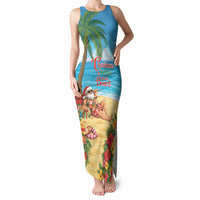 Hawaii Jolly Christmas Tank Maxi Dress Xmas Is Better At The Beach LT05 Women Blue - Polynesian Pride