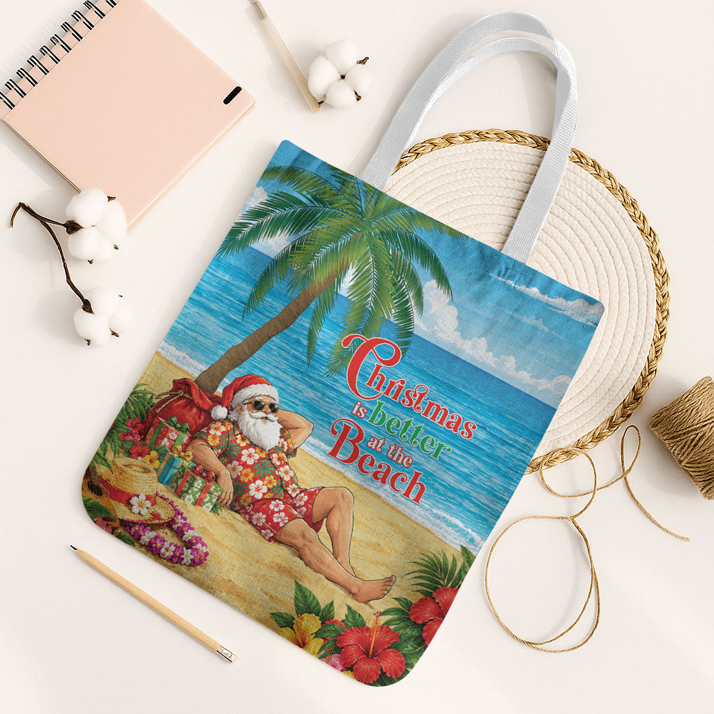 Hawaii Jolly Christmas Tote Bag Xmas Is Better At The Beach LT05 White Strap One Size Blue - Polynesian Pride