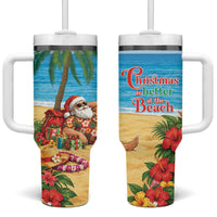 Hawaii Jolly Christmas Tumbler With Handle Xmas Is Better At The Beach LT05 One Size: 40 oz Blue - Polynesian Pride