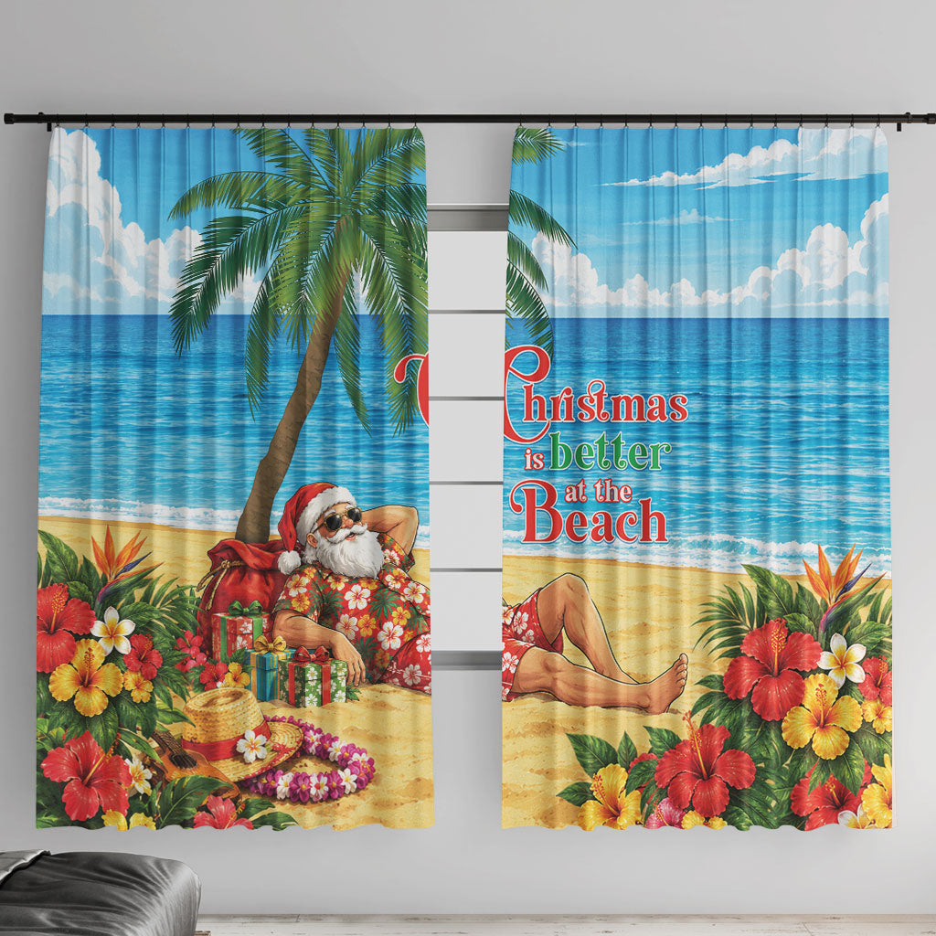 Hawaii Jolly Christmas Window Curtain Xmas Is Better At The Beach LT05 With Hooks Blue - Polynesian Pride