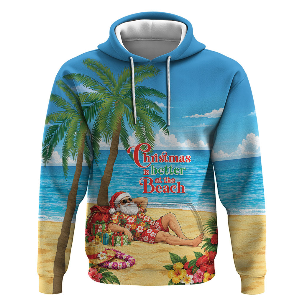 Hawaii Jolly Christmas Zip Hoodie Xmas Is Better At The Beach LT05 Pullover Hoodie Blue - Polynesian Pride