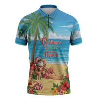 Hawaii Jolly Christmas Zipper Polo Shirt Xmas Is Better At The Beach LT05 Blue - Polynesian Pride