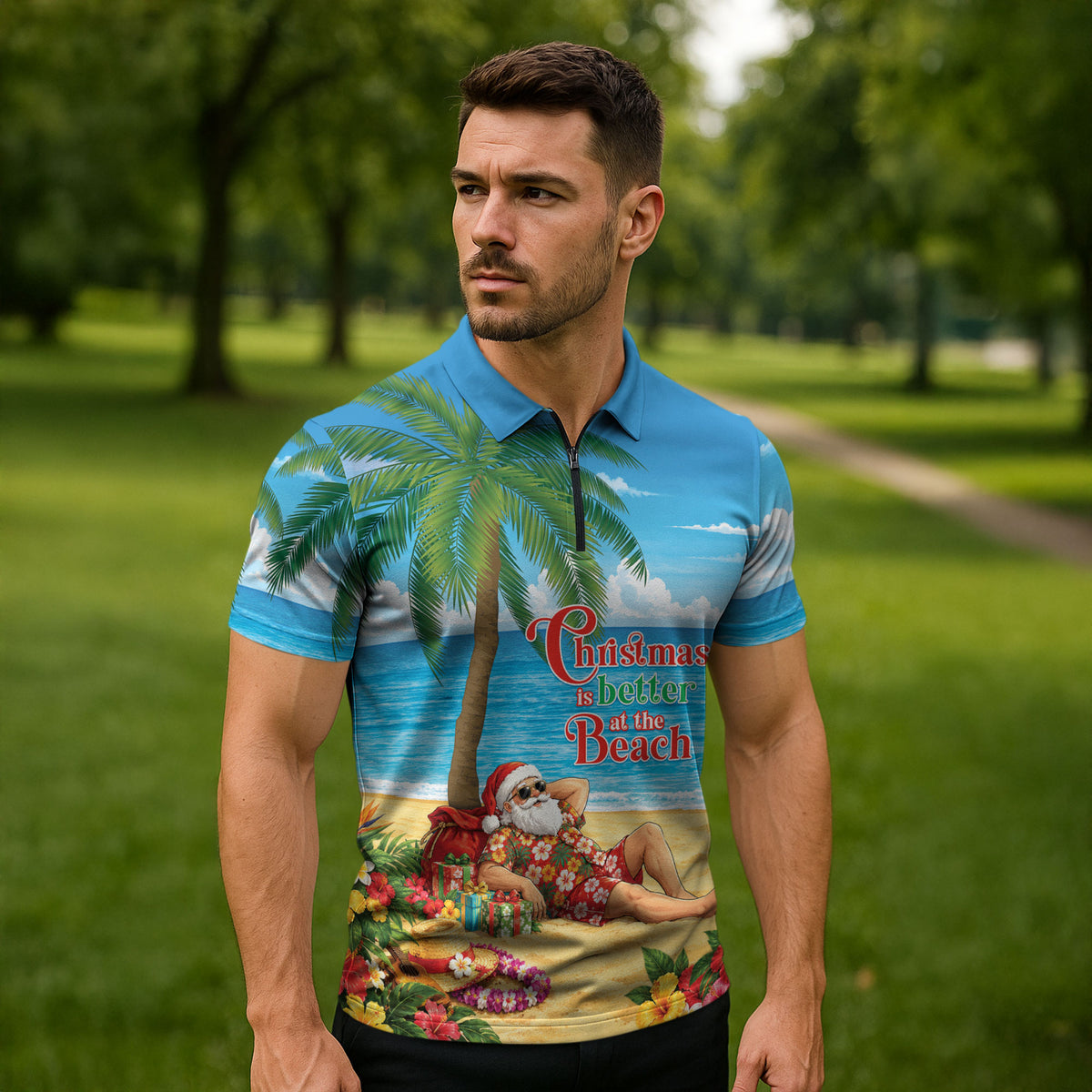 Hawaii Jolly Christmas Zipper Polo Shirt Xmas Is Better At The Beach LT05 - Polynesian Pride