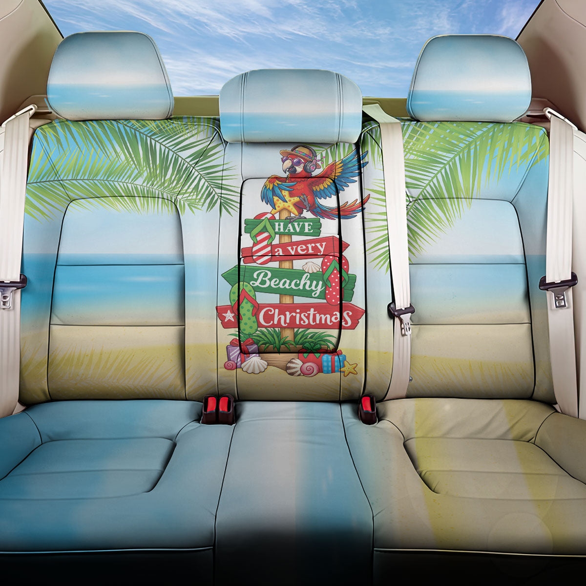 Hawaii Christmas Back Car Seat Cover Have A Very Beachy Christmas LT05 One Size Multicolor - Polynesian Pride
