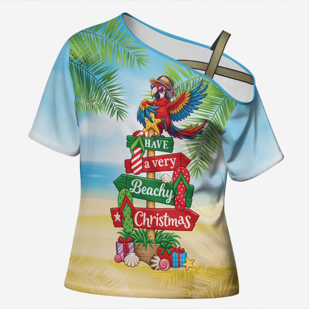 Hawaii Christmas Cross Shoulder Shirt Have A Very Beachy Christmas LT05 Female Multicolor - Polynesian Pride