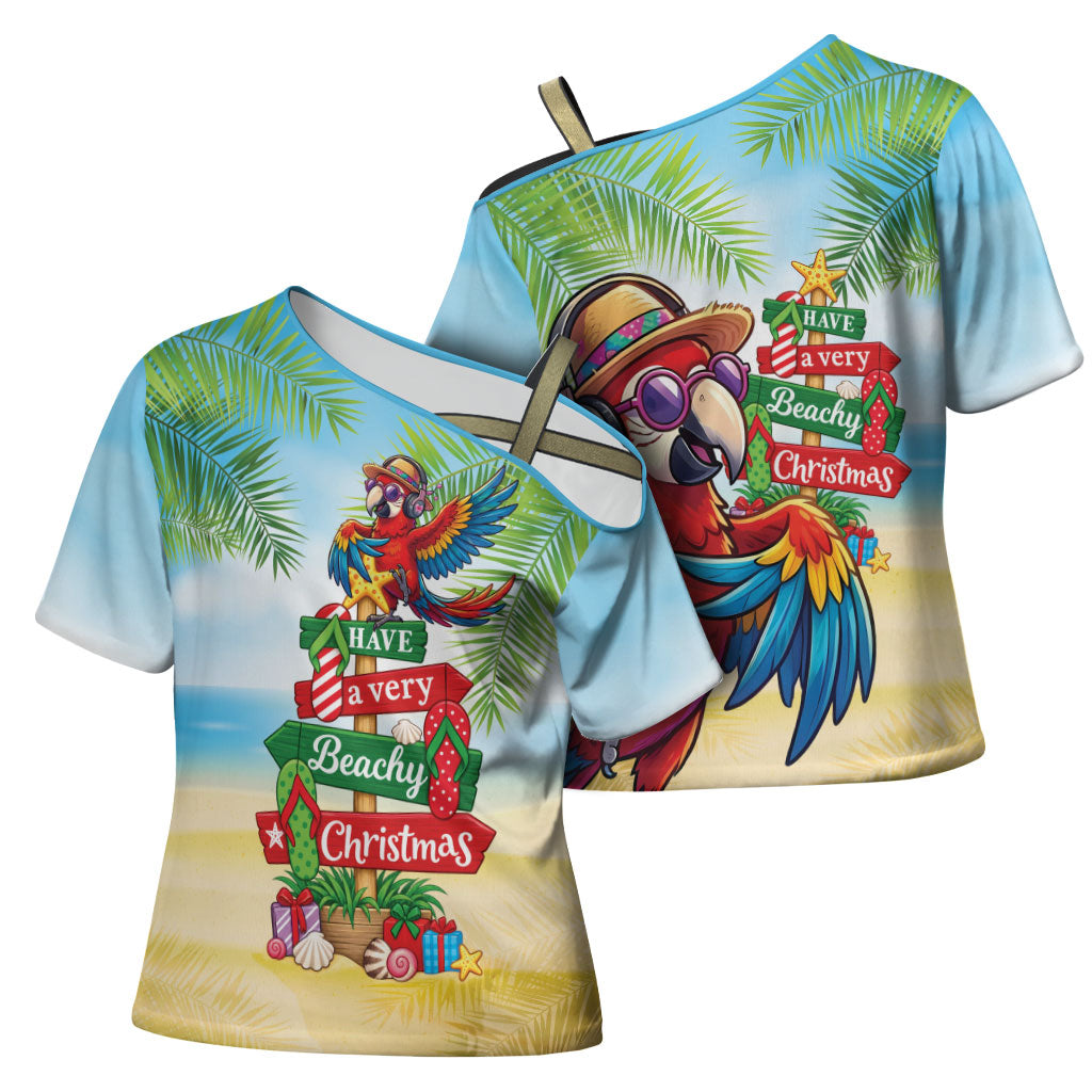 Hawaii Christmas Cross Shoulder Shirt Have A Very Beachy Christmas LT05 - Polynesian Pride