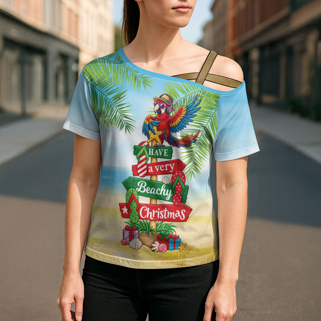 Hawaii Christmas Cross Shoulder Shirt Have A Very Beachy Christmas LT05 - Polynesian Pride