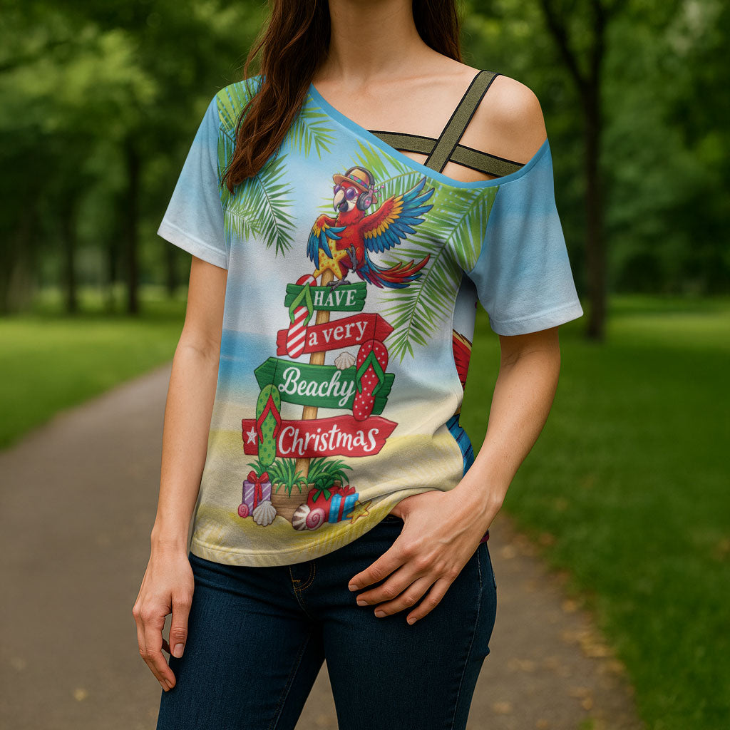Hawaii Christmas Cross Shoulder Shirt Have A Very Beachy Christmas LT05 - Polynesian Pride
