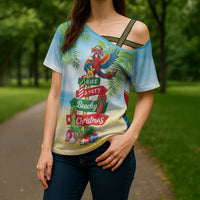 Hawaii Christmas Cross Shoulder Shirt Have A Very Beachy Christmas LT05 - Polynesian Pride
