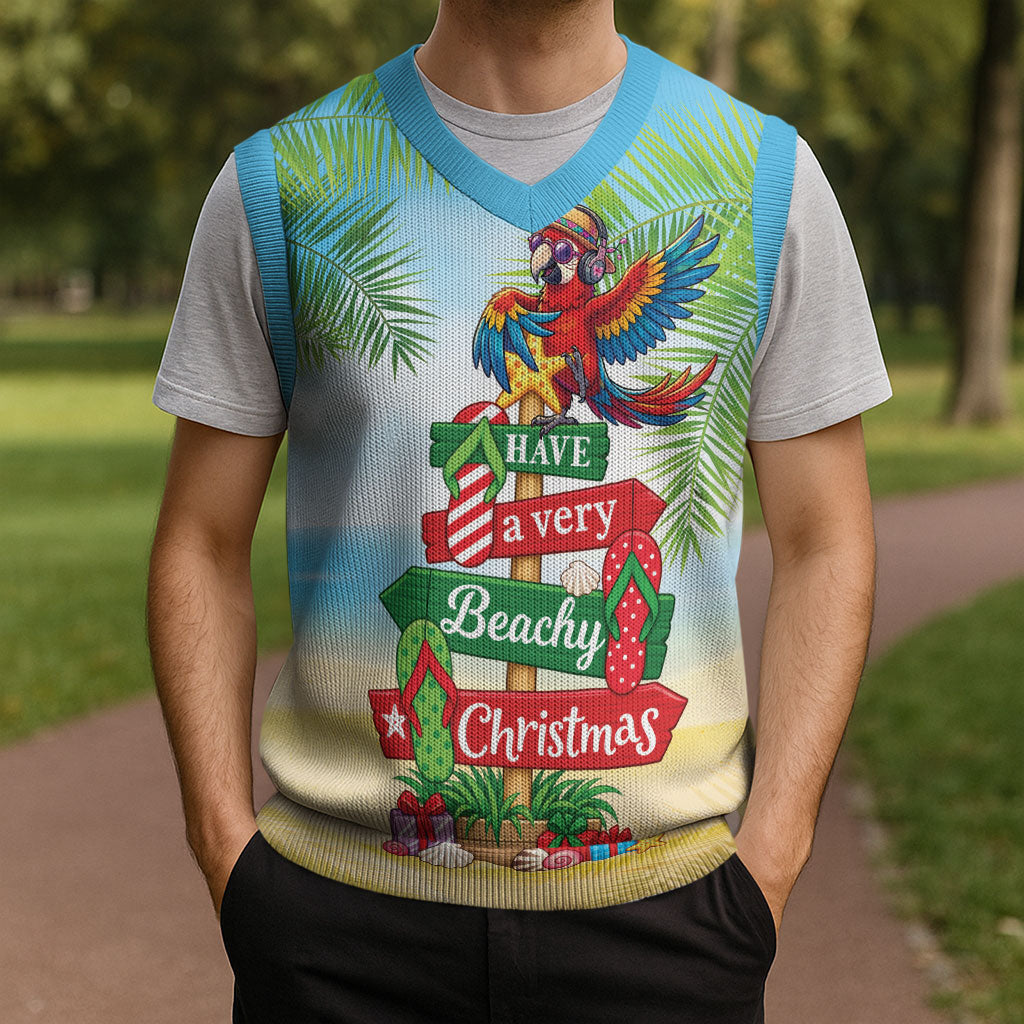 Hawaii Christmas Knitted V-Neck Vest Have A Very Beachy Christmas LT05 - Polynesian Pride