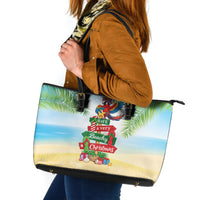 Hawaii Christmas Leather Tote Bag Have A Very Beachy Christmas LT05 Multicolor - Polynesian Pride