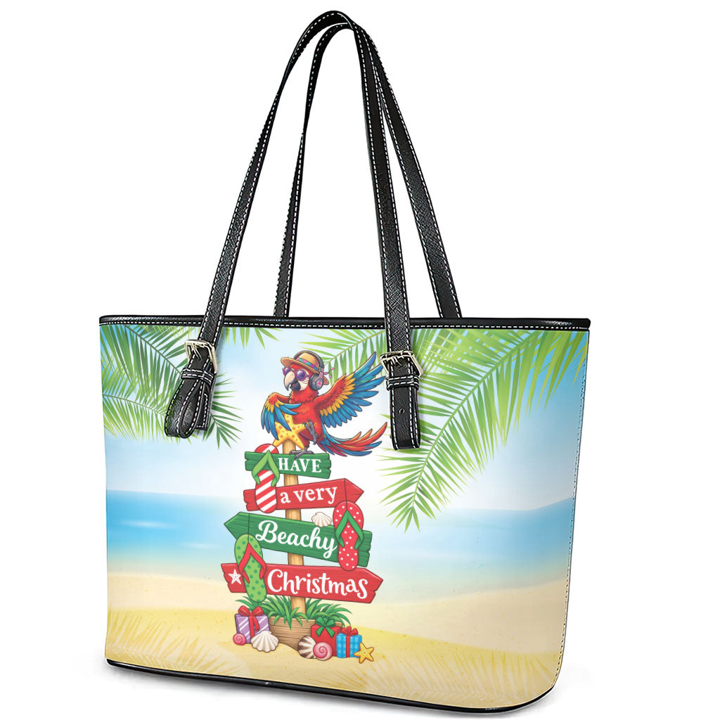 Hawaii Christmas Leather Tote Bag Have A Very Beachy Christmas LT05 - Polynesian Pride