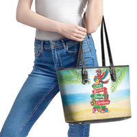 Hawaii Christmas Leather Tote Bag Have A Very Beachy Christmas LT05 - Polynesian Pride