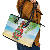 Hawaii Christmas Leather Tote Bag Have A Very Beachy Christmas LT05 - Polynesian Pride
