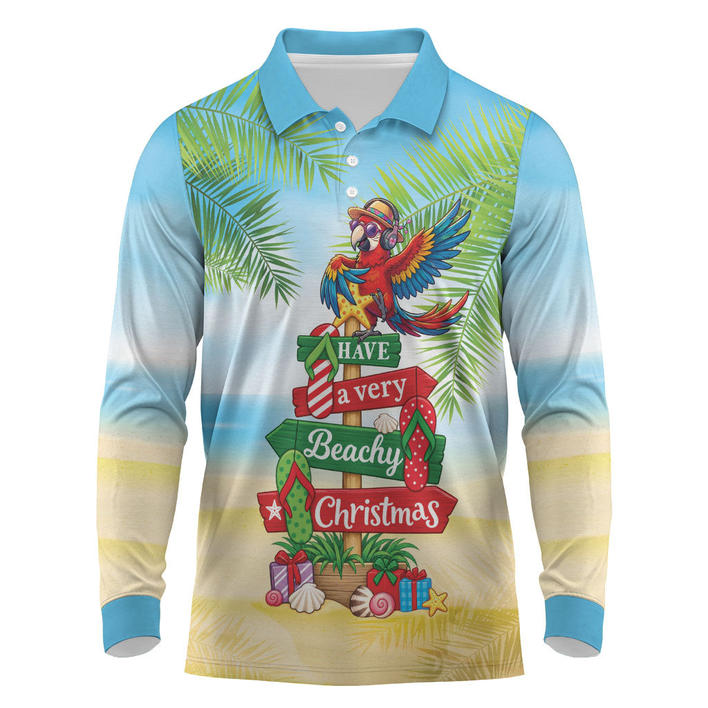 Hawaii Christmas Long Sleeve Polo Shirt Have A Very Beachy Christmas LT05 Multicolor - Polynesian Pride