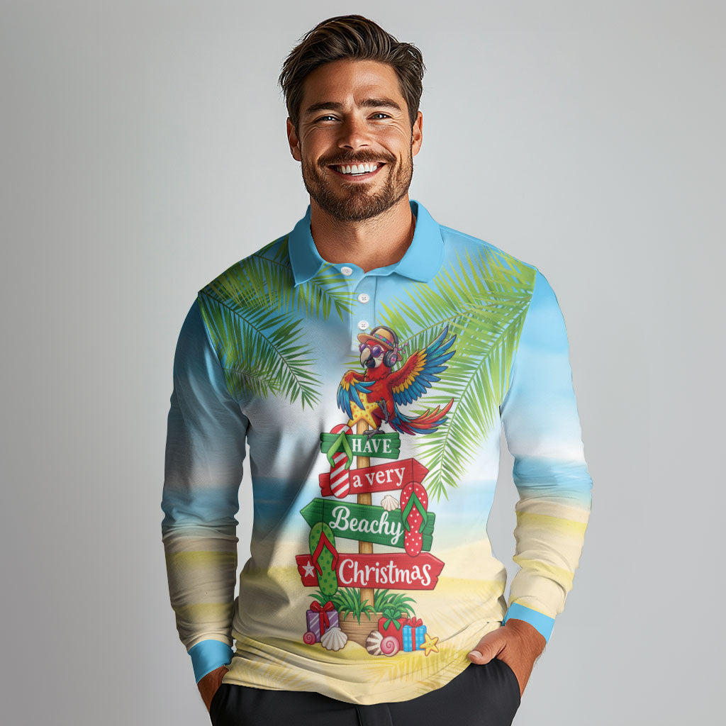 Hawaii Christmas Long Sleeve Polo Shirt Have A Very Beachy Christmas LT05 - Polynesian Pride