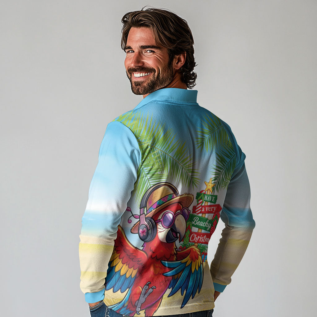 Hawaii Christmas Long Sleeve Polo Shirt Have A Very Beachy Christmas LT05 - Polynesian Pride