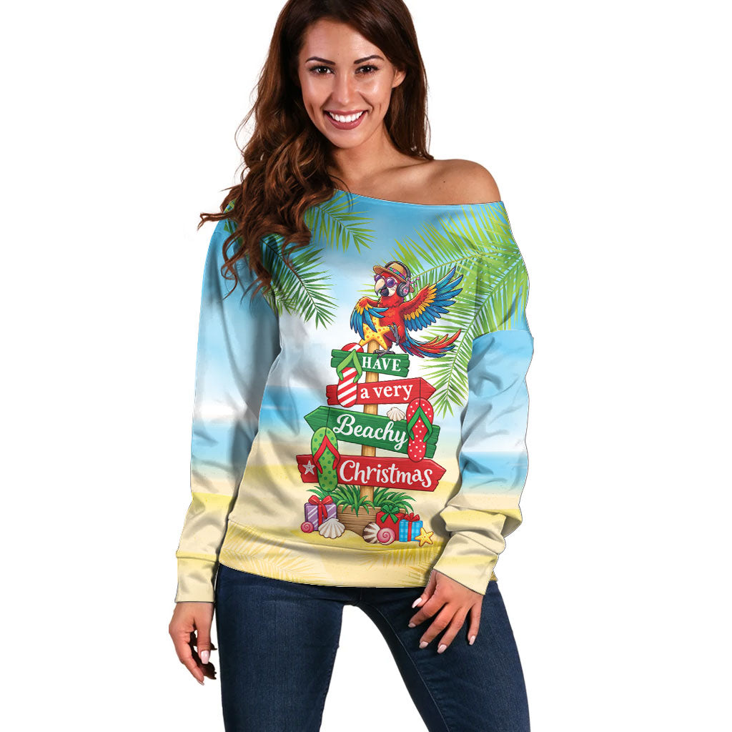 Hawaii Christmas Off Shoulder Sweater Have A Very Beachy Christmas LT05 Women Multicolor - Polynesian Pride