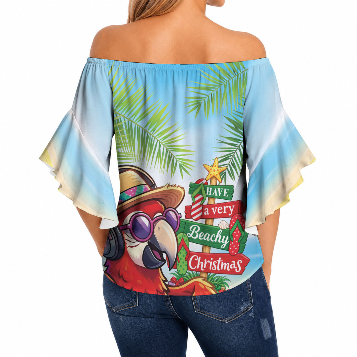 Hawaii Christmas Off Shoulder Wrap Waist Top Have A Very Beachy Christmas LT05 - Polynesian Pride