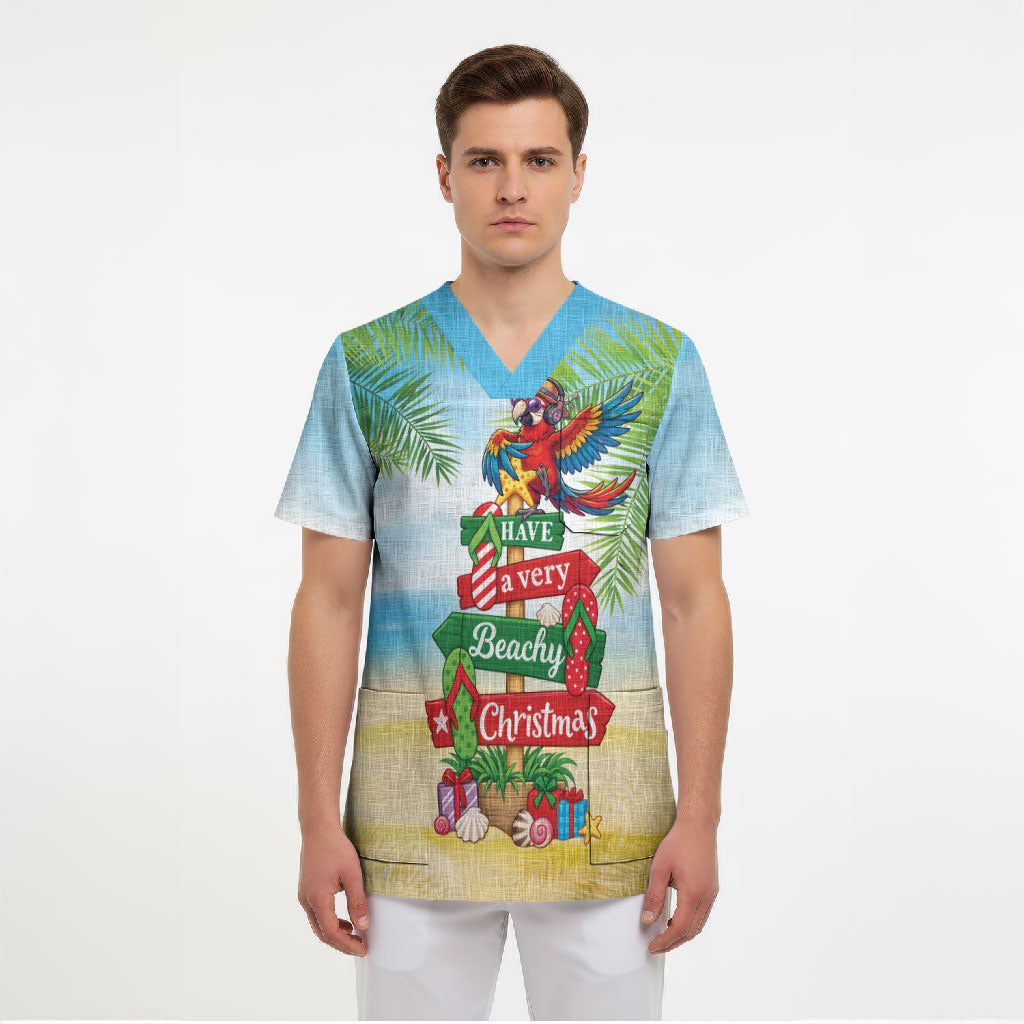 Hawaii Christmas Scrub Top Have A Very Beachy Christmas LT05 - Polynesian Pride