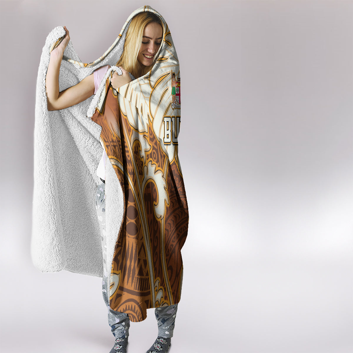 Fiji Spring Break Hooded Blanket Fijian Tapa Pattern Brown LT05 - Polynesian Pride