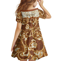 Personalized Fiji Spring Break Kid Short Sleeve Dress Fijian Tapa Pattern Brown LT05 - Polynesian Pride