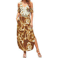 Personalized Fiji Spring Break Summer Maxi Dress Fijian Tapa Pattern Brown LT05 Women Brown - Polynesian Pride