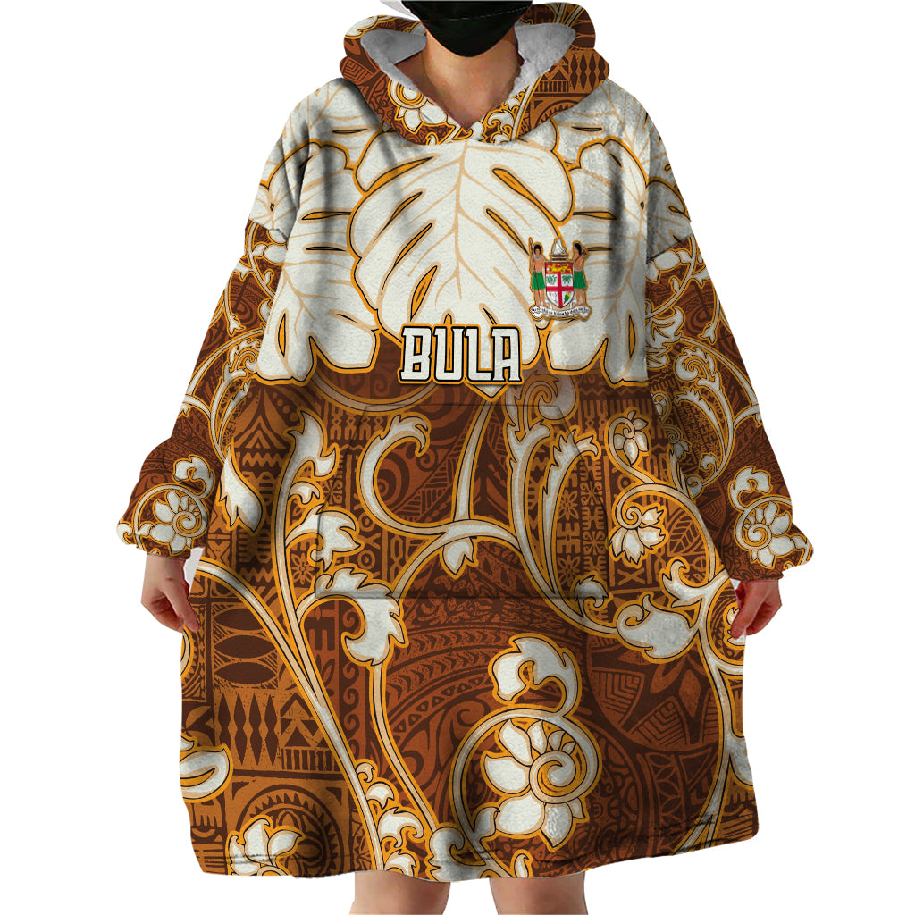 Personalized Fiji Spring Break Wearable Blanket Hoodie Fijian Tapa Pattern Brown LT05 - Polynesian Pride