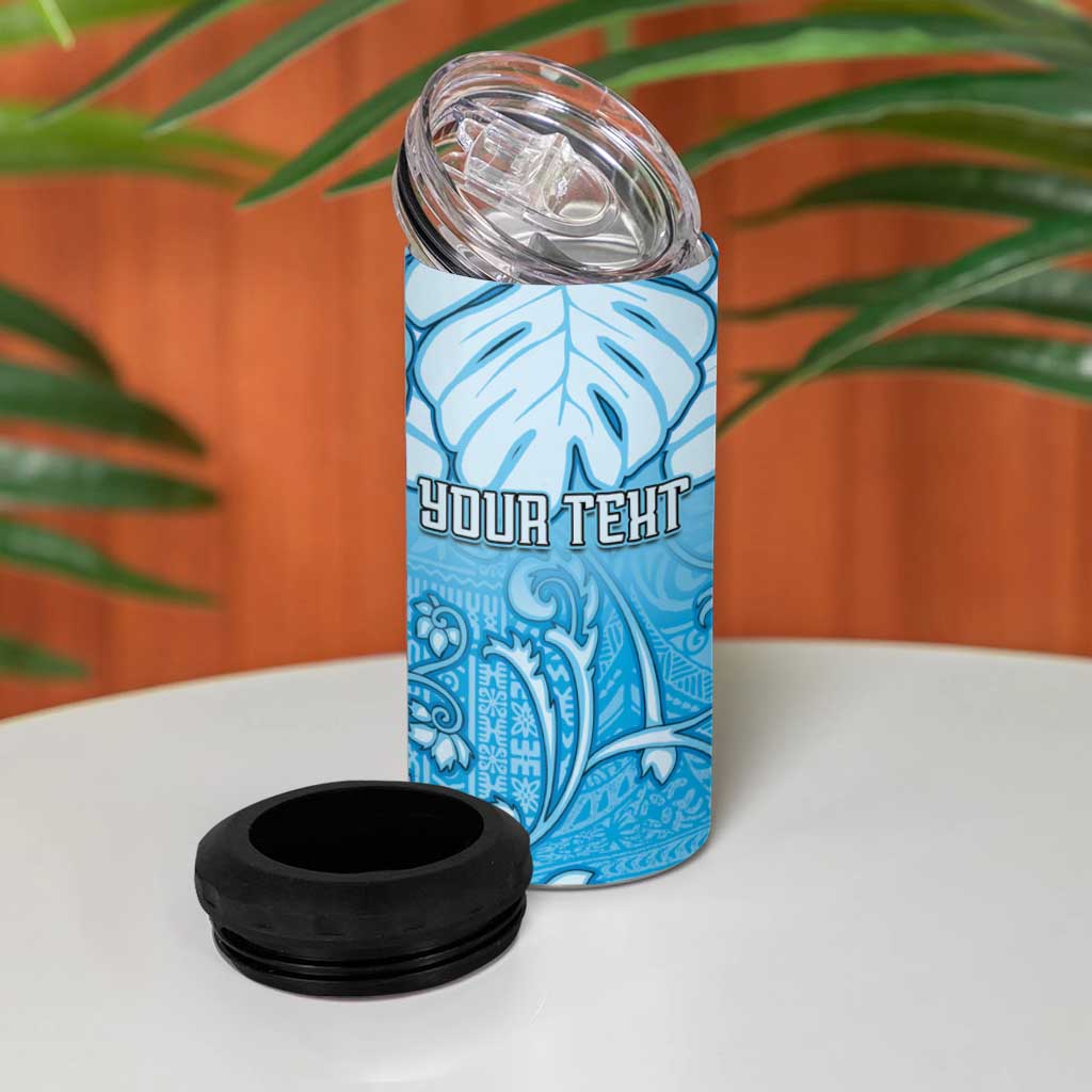 Personalized Fiji Spring Break 4 in 1 Can Cooler Tumbler Fijian Tapa Pattern Blue