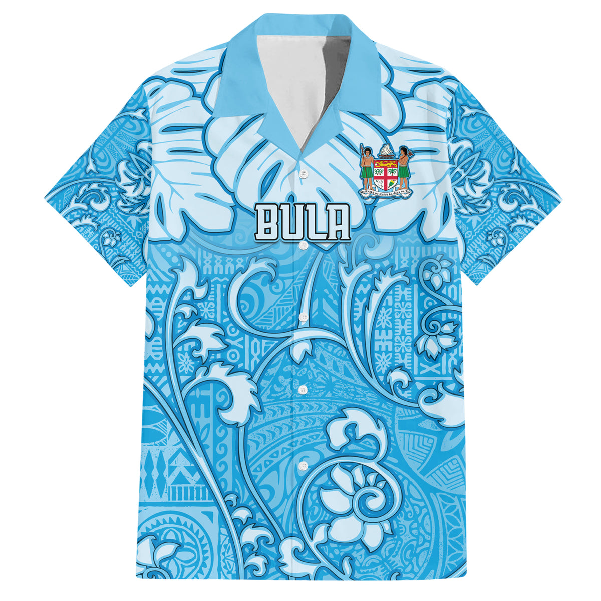 Personalized Fiji Spring Break Family Matching Short Sleeve Bodycon Dress and Hawaiian Shirt Fijian Tapa Pattern Blue LT05 Dad's Shirt - Short Sleeve Blue - Polynesian Pride